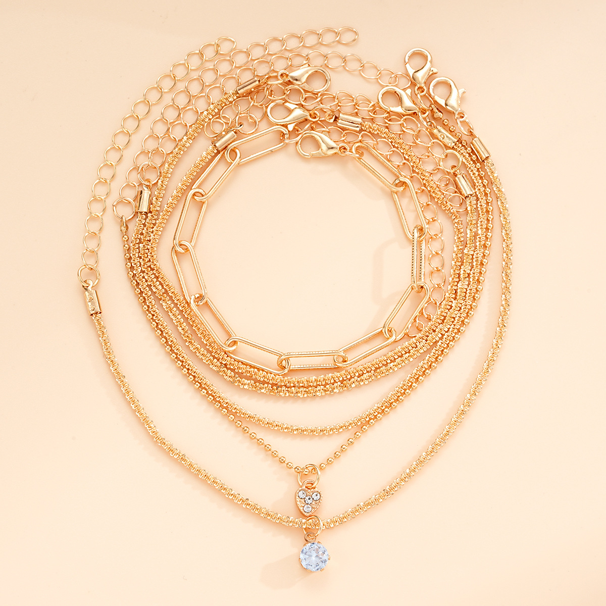 new design exquisite gold sparkling zircon bracelet 6 piece chain bracelet suit_voghion.com