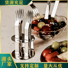 304不锈钢水果叉子创意蛋糕月饼叉子家用便携水果叉签套装甜品叉