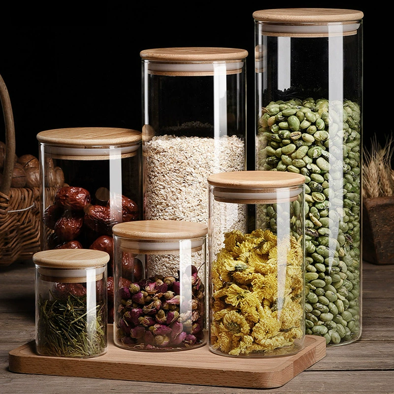 Высокое боросиликатное прозрачное стекло бамбуковая крышка герметичная банка для кухонного хранения