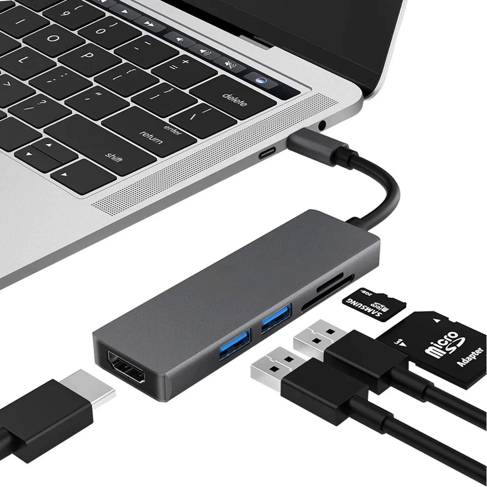 Док-станция 5-в-1 Type-C 3.1 USB3.0/2.0 SD/TF карта, ноутбук, 4K