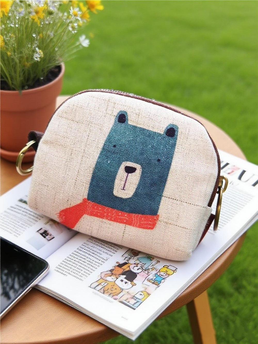 Nuevo algodón y lino impreso dibujos animados cambio clave caso moneda bolsa pequeña cartera clave bolsa de almacenamiento