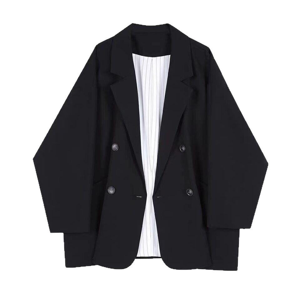Áo blazer nữ dáng suông rộng phong cách Hàn Quốc, cổ vest một hàng cúc, tay dài — Màu trắng ngà, Màu xám đậm, màu đen