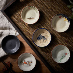 茶点盘釉下彩陶瓷调味碟小吃小菜圆形碟日式碟子复古手绘家用餐厅