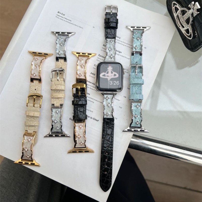 Yongye Xinghe Curved Film with Round Crocodile Pattern Leather Strap for applewatch10 Apple Watch 9iwatch8