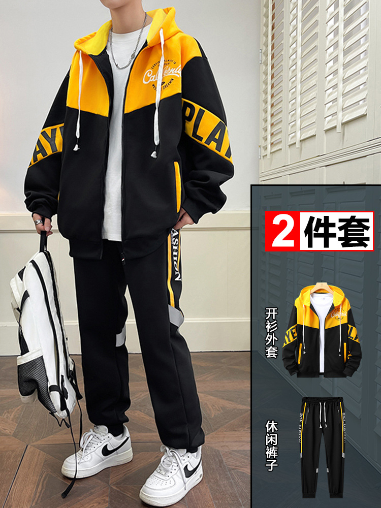 Nuevo traje deportivo para hombre en primavera y otoño, nuevo conjunto de dos piezas de sudadera con capucha y pantalones de chándal juveniles, modernos y a la moda.