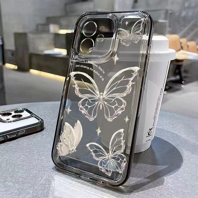 蝶々がいっぱいの画面に映る、Apple 17 Pro Max、iPhone 16、女の子向け、14 Pro、クールでスタイリッシュ、15、耐衝撃、13対応のスマホケース|undefined