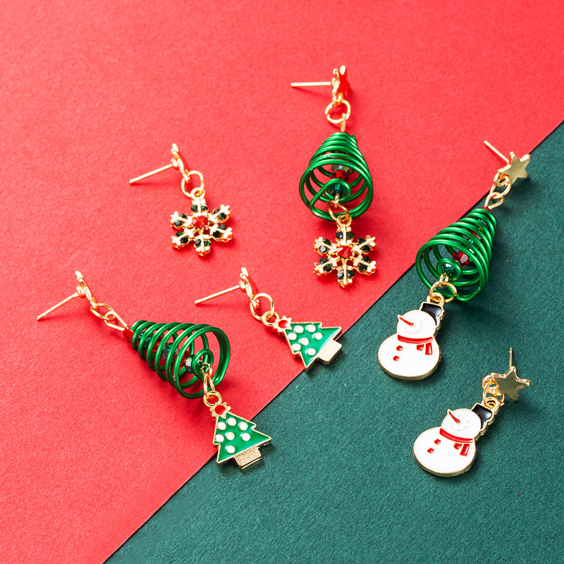 Christmas Ornament Snowflake Snowman Spiral Tree Earrings Wholesale Nihaojewelry display picture 2