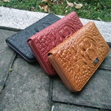 鳄鱼纹男士钱包皮具厂家-唐风 优质头层牛皮护照卡包加工手工车缝