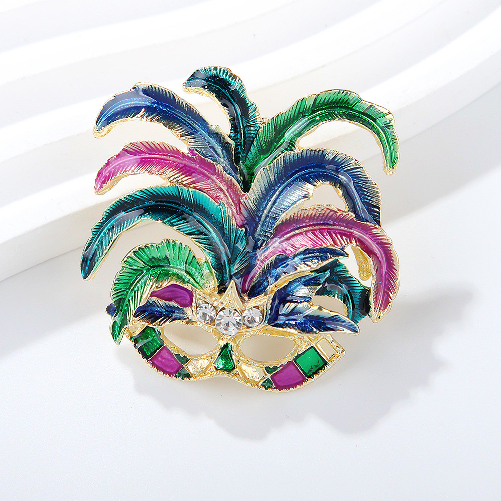 Cross-Border New European and American Classic Venetian Mask Brooch Rhinestone Enamel Oil Painting Women's Clothing Accessories Pin