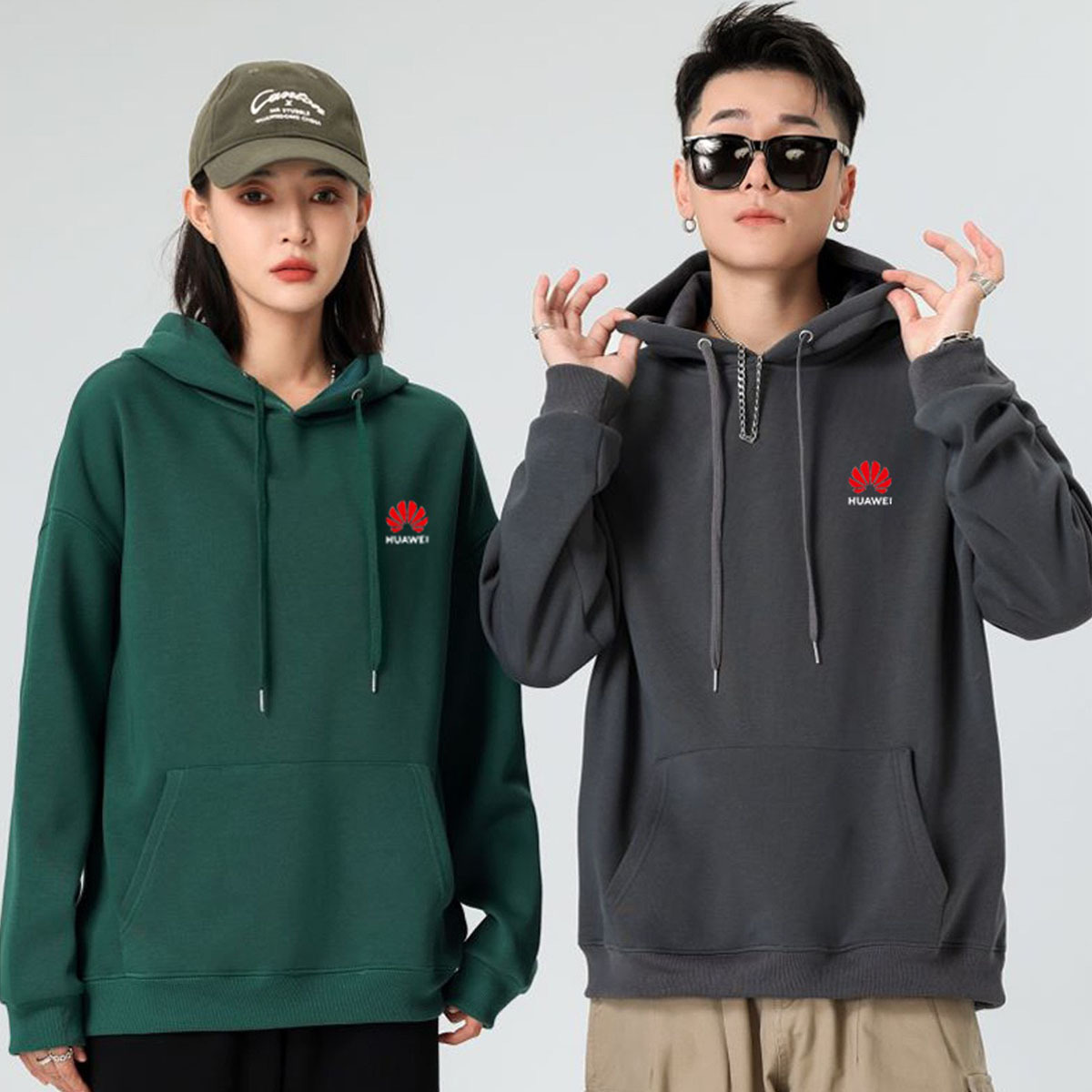 (2개) 300G 건강한 면 스웻셔츠, 트렌디한 오프숄더 스타일, 루즈한 긴팔 후드자켓, 작업복, 작업복, 프린트 작업복