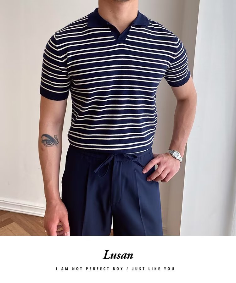 245g Weight Short Sleeve Sleeve Length Regular Sleeve Sleeve Type Polyester Fabric Type Regular Top Length Casual Occasion Turndown Neckline Slim Fit Type Stripe Pattern Summer, Spring Season Men's Gender Classic Style Style 3XL, M Size Wholesale Men's Polyester Classic Style Stripe Short Sleeve Men's T-shirt 24