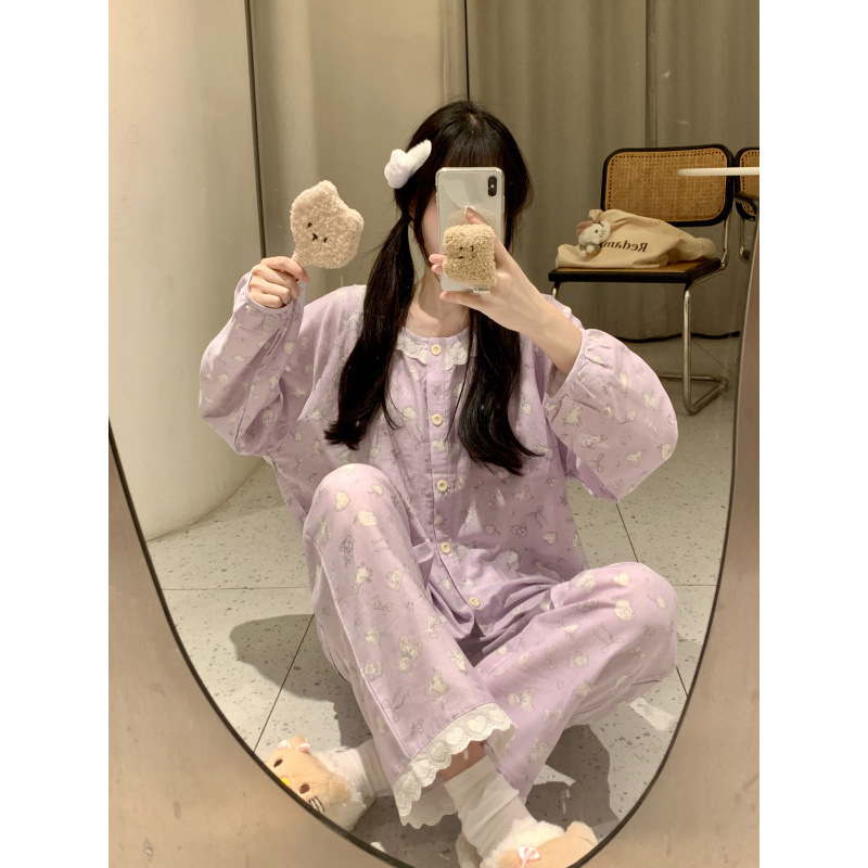 2025日系甜美睡衣女款新款双层纱布少女可爱长袖家居服|undefined