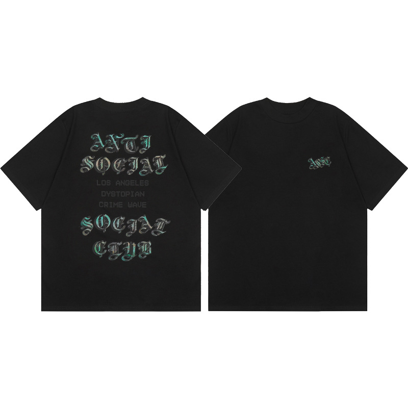 Versión correcta ASSC Club de dibujos animados relámpago impresión conjunta cuello redondo de los hombres Jersey pareja manga corta Camiseta moda