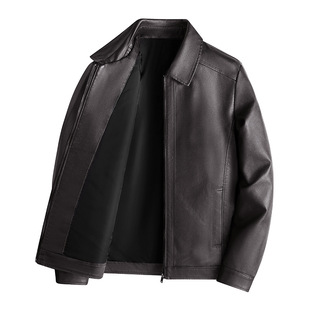 2024 New Top Leather Jacket PU Leather Soft Leather Men's Autumn and Winter Light Business Casual Collar Simple All-match Clip