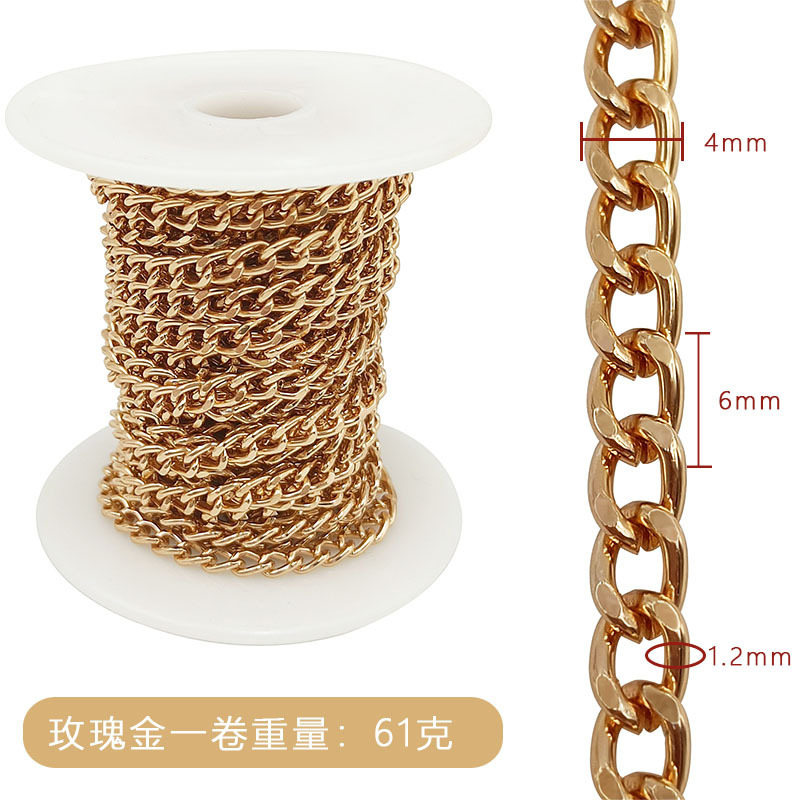 Collar artesanal transfronterizo cadena de aluminio semiacabada de 5 metros con accesorios de joyería de bricolaje en rollo Cadena metálica decorativa de equipaje