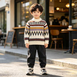 儿童毛衣定制男童秋冬加绒加厚中小童宝宝韩版男孩洋气套头潮上衣