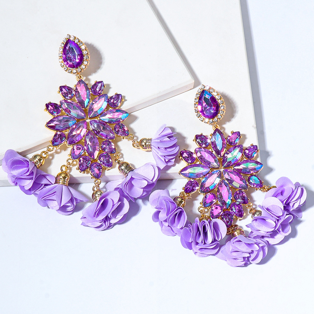 new bohemian color diamond flower earrings personalized wholesale