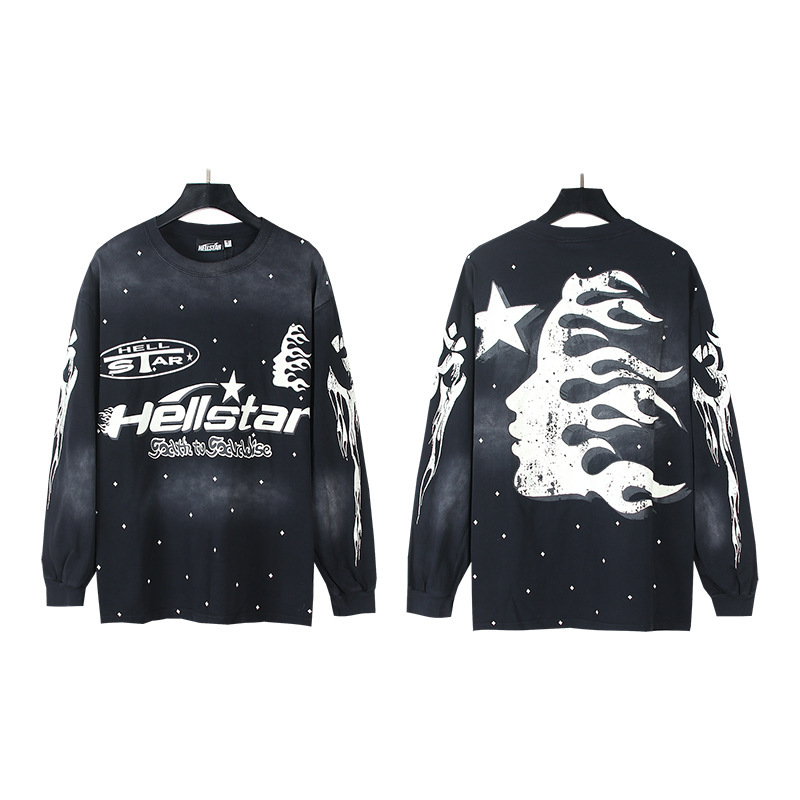 クロスボーダー卸売Hellstar地獄の星TShirt秋装美潮高街ゆるい長袖tシャツ男女潮|undefined
