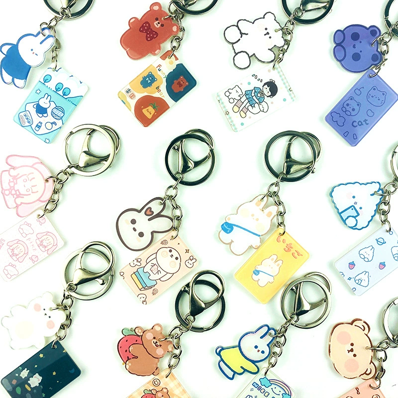 Мультфильм милый акриловый брелок Медведь Кролик творческий простой брелок двойная Пряжка девушка сердце висит кулон