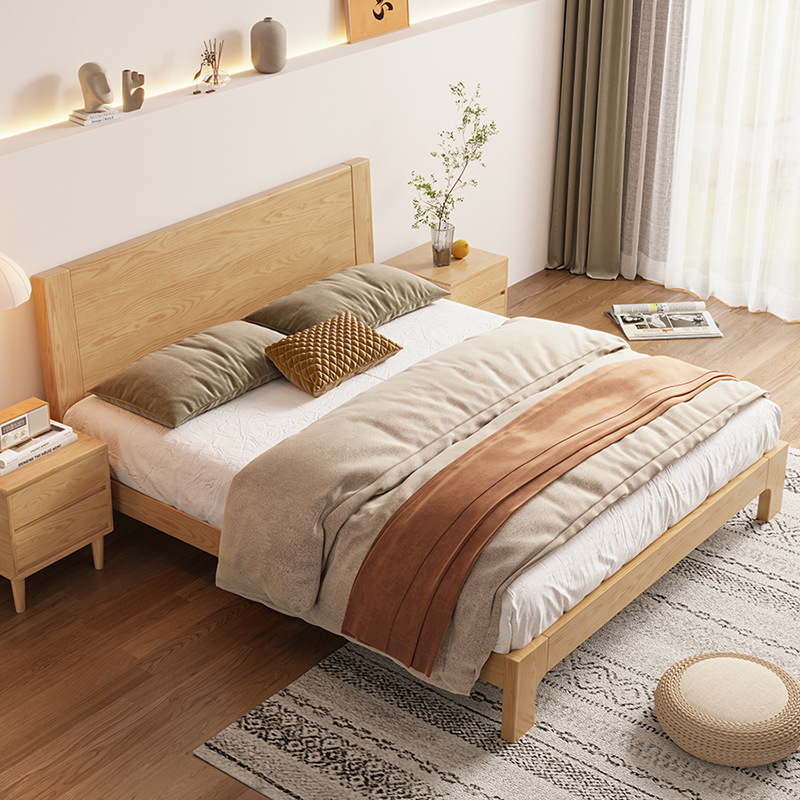 Estilo de registro nórdico cama de madera maciza completa 1,8 m cama de madera de cera blanca moderna simple 1,5 m pequeño apartamento dormitorio principal cama doble