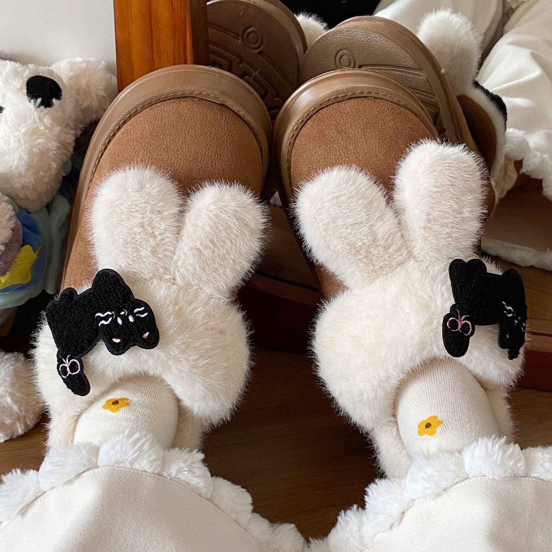 Heel-Covering Fleece-Lined Thickeneded Home Indoor Cartoon Cat Soft-Soled Cotton Boots 2025 Cotton Shoes Women's Autumn and Winter Cotton Slippers