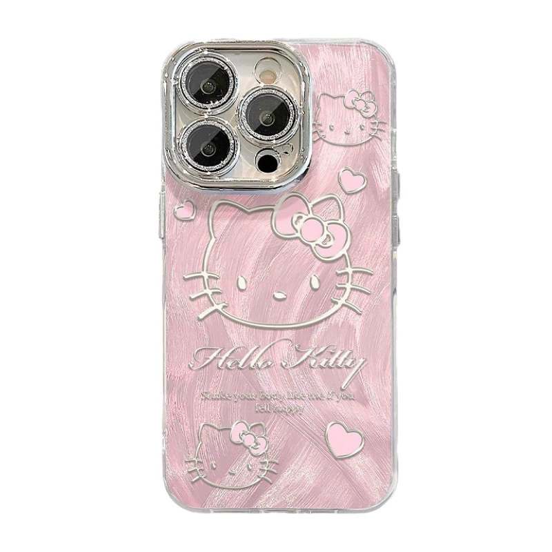 Чехол для iPhone (совместим с Apple) Hello Kitty, глиттер/зеркало, с ушной трубкой или браслетом, с плёнкой для объектива