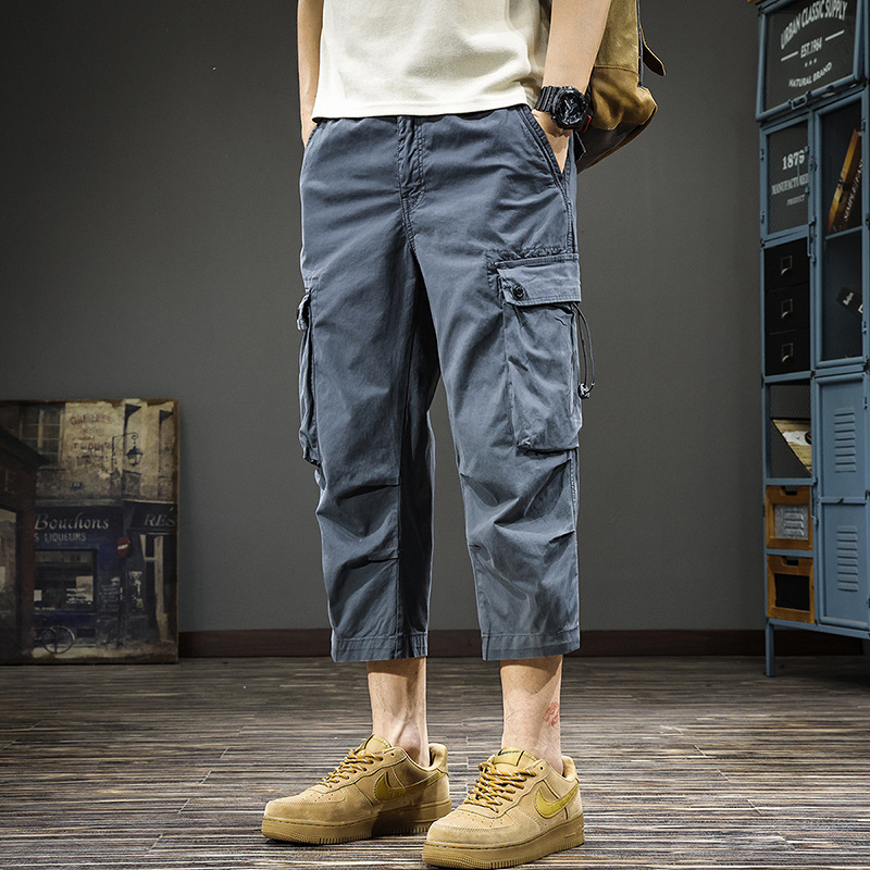 2025 New American Casual Cargo Pants Men's Eight-Point Shorts Summer Loose Trendy Brand Straight-Leg Seven-Point Pants Men's Style