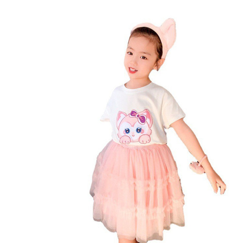 Children's Set Cartoon T-Shirt Short Sleeve Cotton Medium and Large Kids Glowing Light Fox Base Shirt Girl Top Summer Outfit