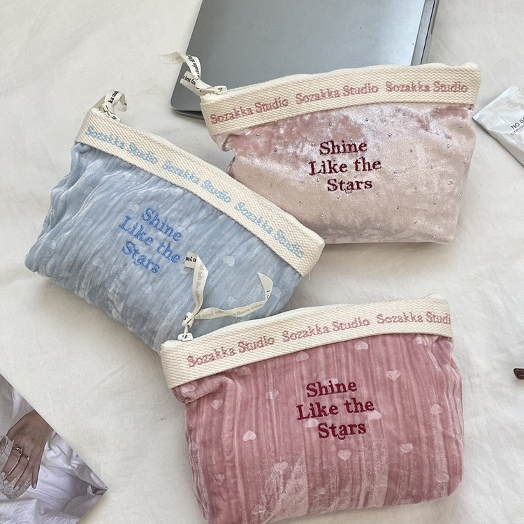 58152 New minimalist high-value velvet cosmetic bag, embroidered cosmetic storage bag, travel toiletry bag