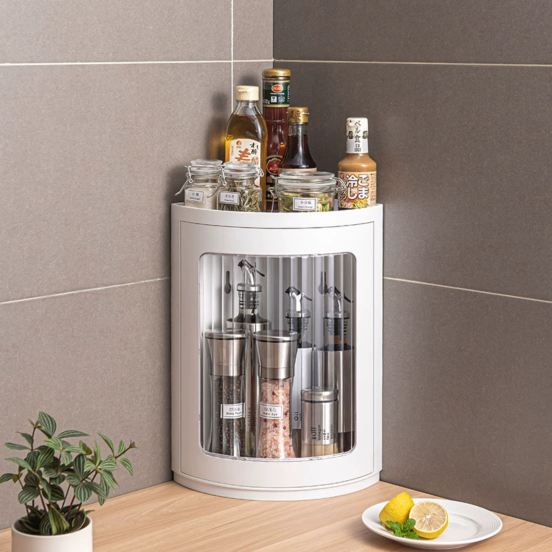 Corner rotating storage rack, plastic wall-mounted bathroom & kitchen shelf, 1–3 tiers