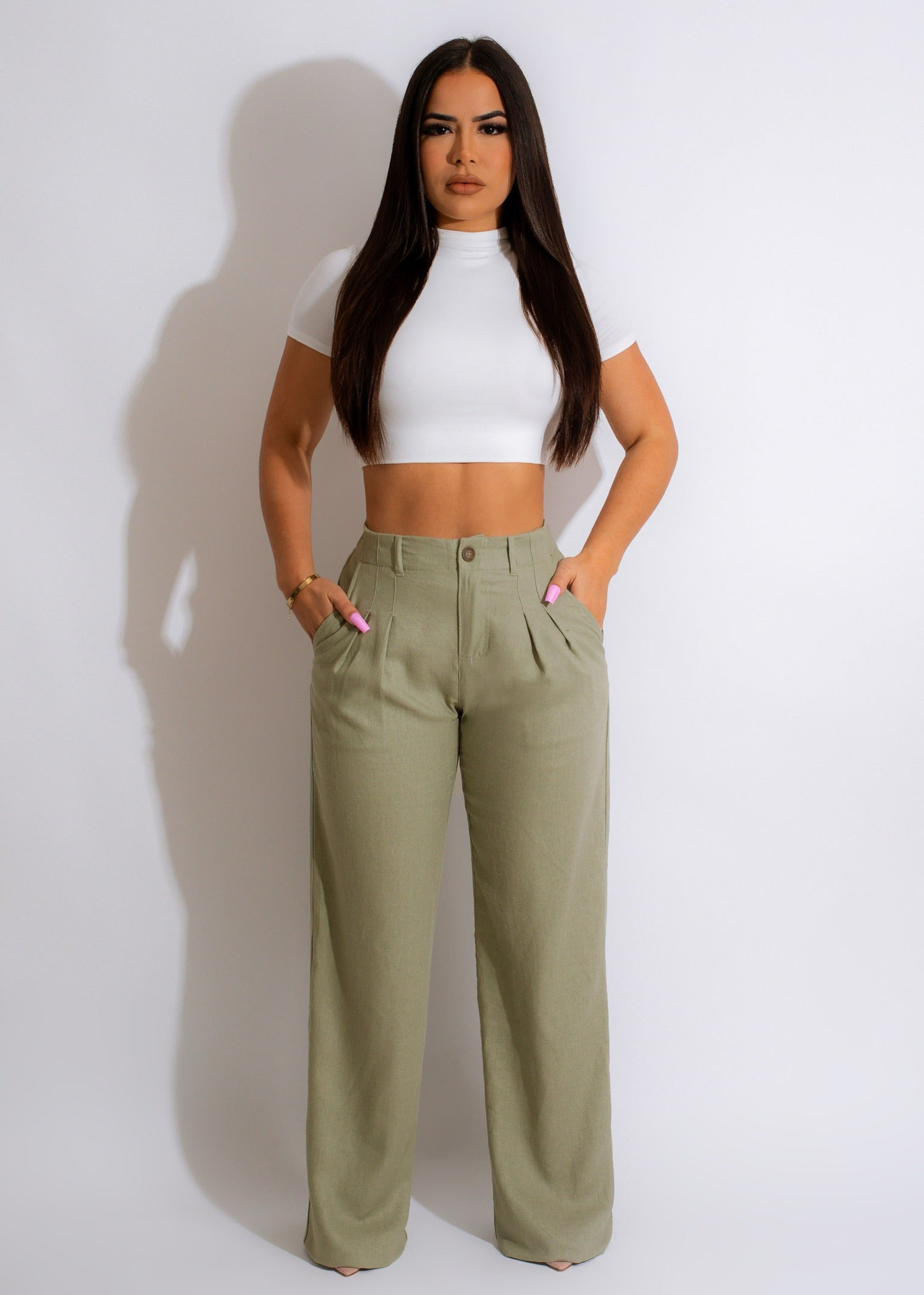 317g Weight Full Length Pants Length Linen, Cotton and Linen Fabric Type High Waist Waist Line Women's Daily Formal Solid Color Full Length Patchwork Casual Pants