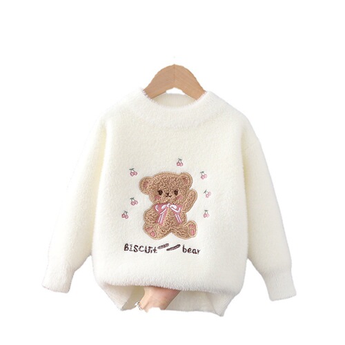 2024 Autumn and Winter Children's Sweater Pullover Tops Girls' Round Neck Sweater Mink Velvet Middle Children Western Style Cartoon Long Sleeves