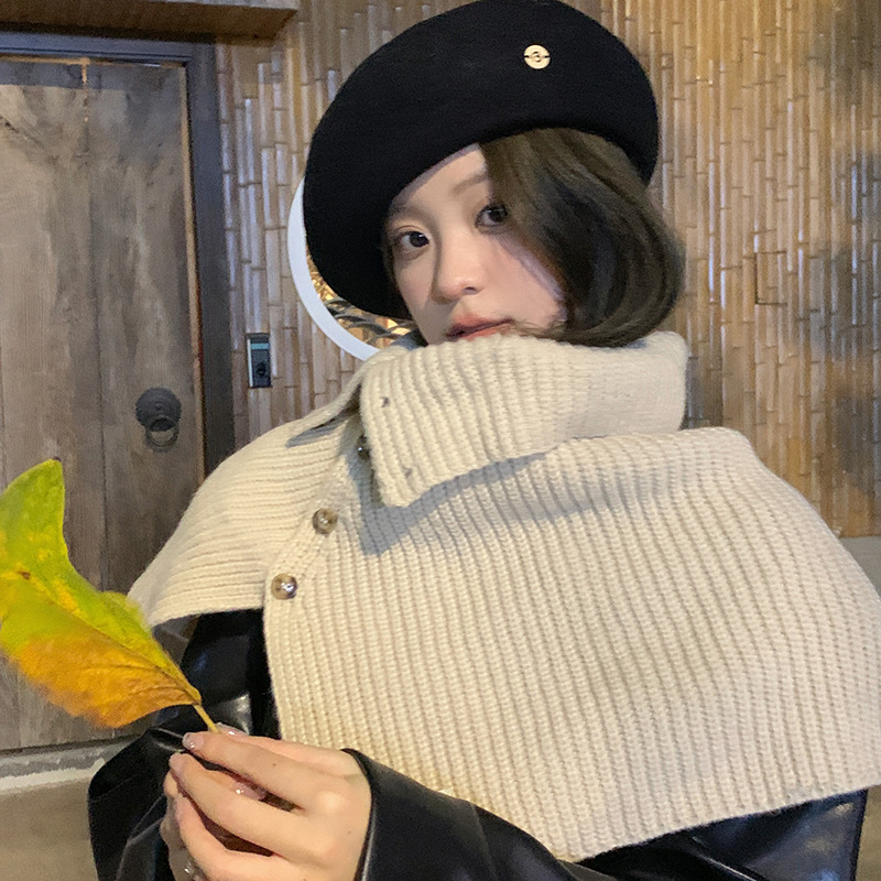 新商品のボタンで首を囲む女性秋冬韓版百合頭保温首保護ニットの首カバーのストールの外に高級感があります。|undefined