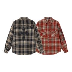 25 新しい CH クロウサンスクリーン刺繍レザークロスウールチェック柄長袖シャツ男性と女性用