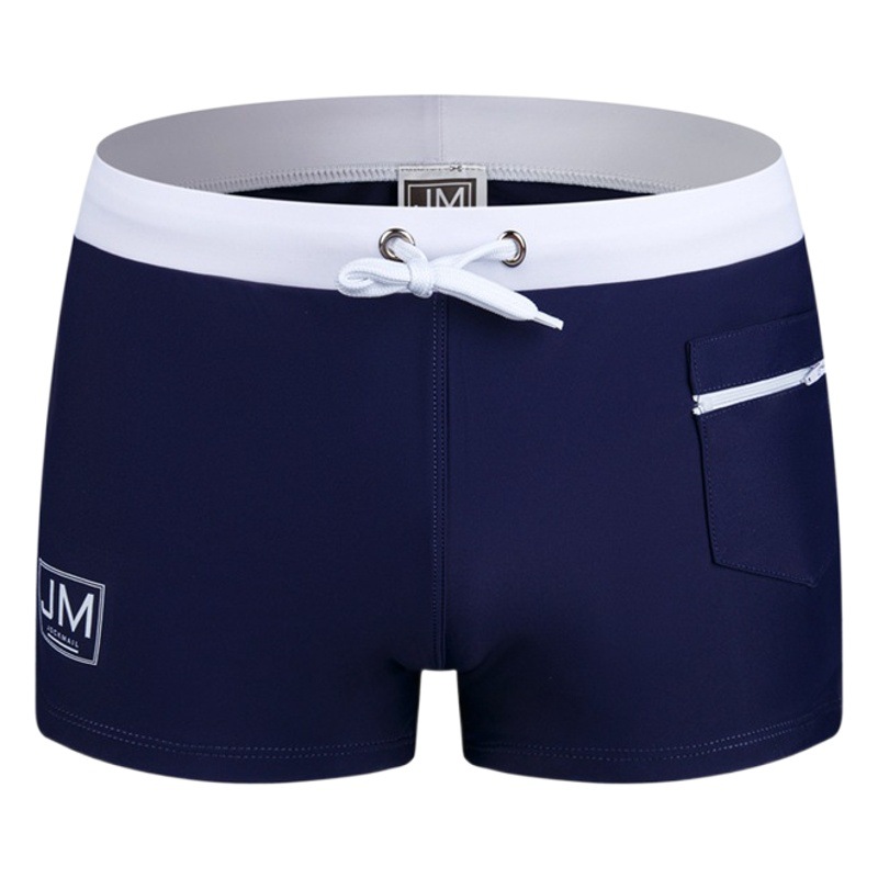JOCKMAIL Men's Low Waist Zipper Pocket Hot Spring Swimming Trunks