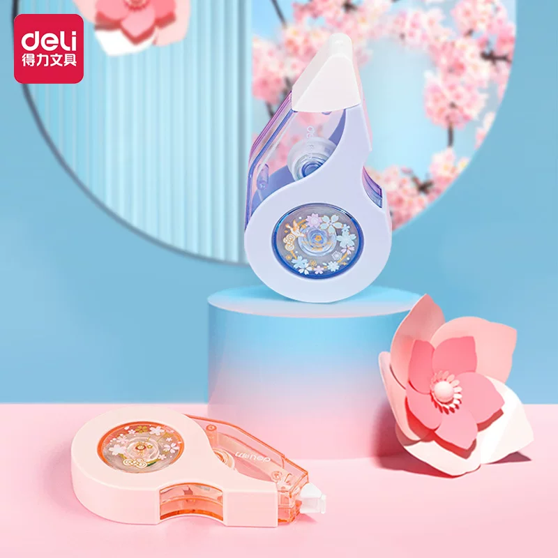 Deli Sakura Series 71546 Correction Tape 12m Correction Tape for Elementary Students Erasable Correction Tape Cute