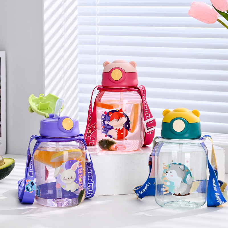 Tazas de agua para niños de dibujos animados, tazas de agua para niños, tazas de bebés, tazas de estudiantes, tazas de plástico de paja deportiva