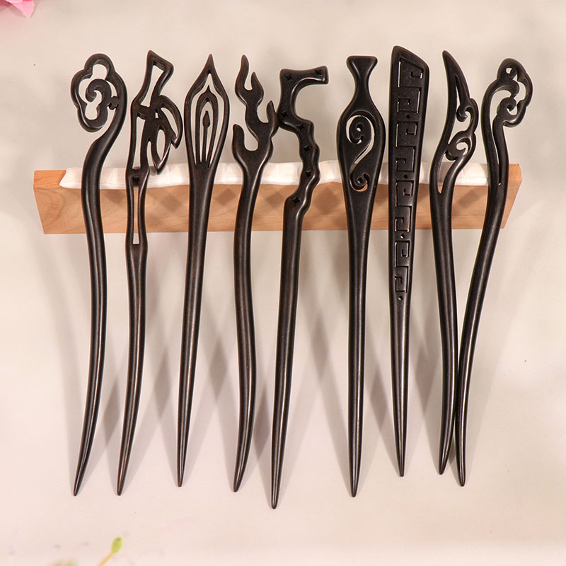 Natural Ebony Hairpin, New Chinoiserie, High-End, Ancient Style, Han Dynasty Wooden Hairpin, Cheongsam Hairpin, Step Shake Accessories for Women