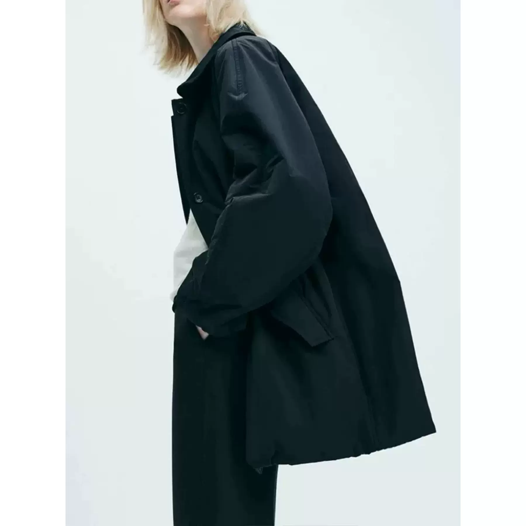 四媛 衬衫领轻暖宽松廓形中长款棉服25冬季新款休闲通勤外套9421