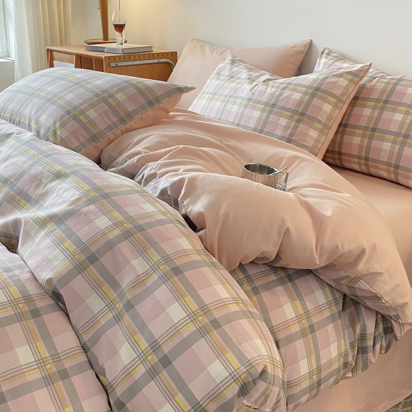 Algodón simple cuadrícula set de cuatro piezas 100 algodón completo 2025 nuevo set de sábanas domésticas de tres piezas colcha de algodón 4