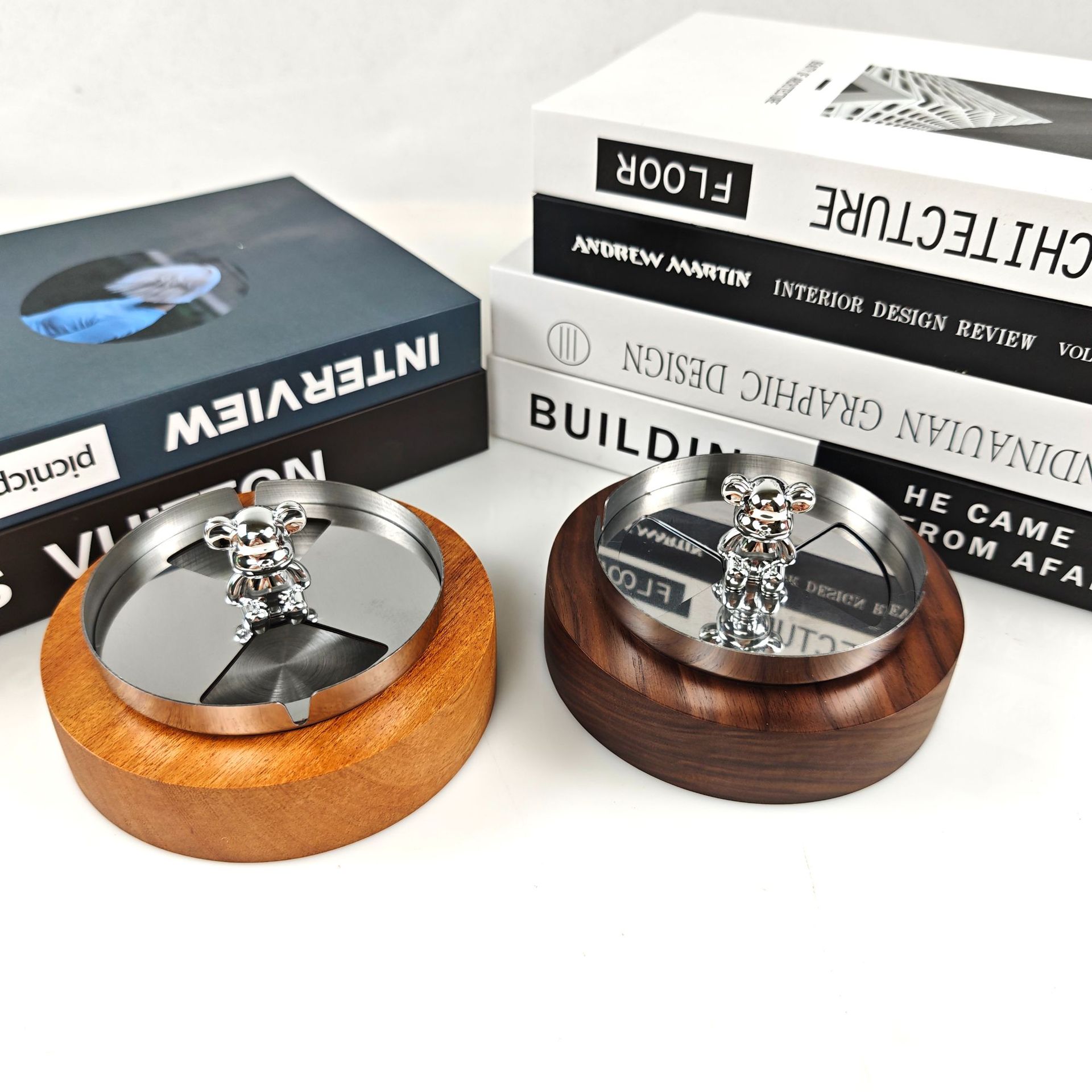 Ceniciero giratorio de nuez negra creativo para el hogar sala de estar de hotel sala de reuniones de cigarrillos adornos regalos de madera