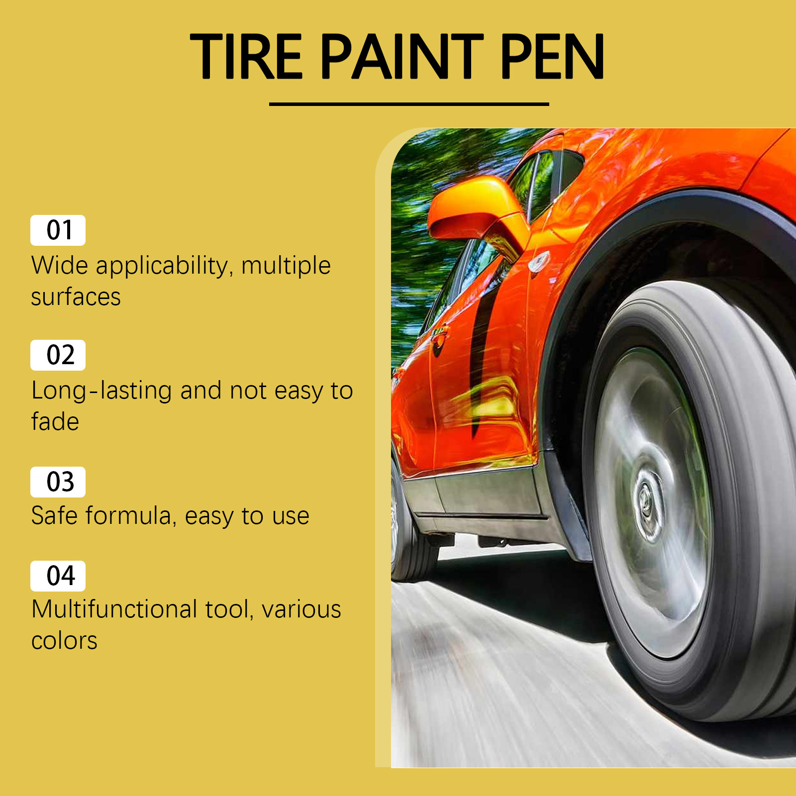Rayhong Yellow Car Tire Paint Pen Car Tire Art Painting Waterproof Long-Lasting Oil-Based Pen