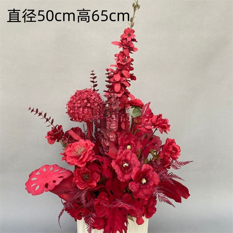 婚庆地排花红色中式订婚宴布置婚礼堂舞台路引花婚庆绢花排仿真花|undefined