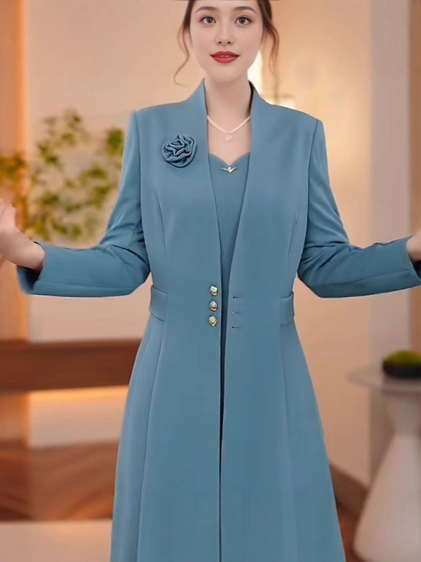 时尚洋气连衣裙套装女2025早秋新款妈妈气质减龄长袖桃心中长裙女|undefined
