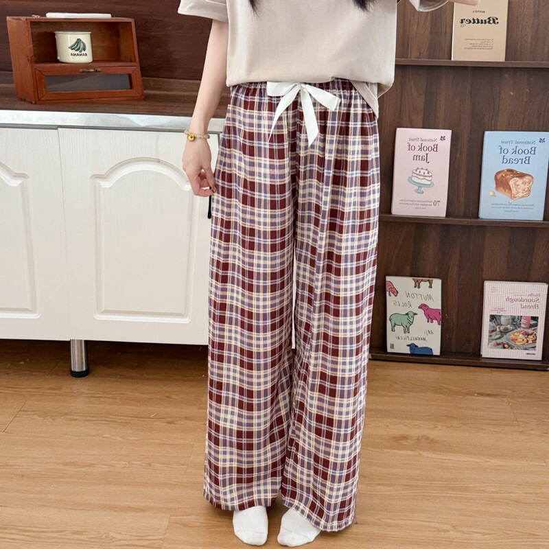Spring Summer Autumn Cotton Silk Pajama Pants Women's Style Wide Leg Pants Can be Wearing Pants Loose Cotton Ribbon Printed Comfortable
