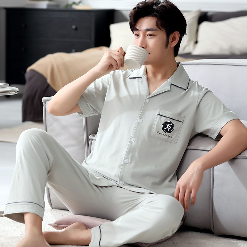 Pijamas de hombre verano 100% algodón pantalones de manga corta más el tamaño de los hombres de verano Delgado al aire libre homewear