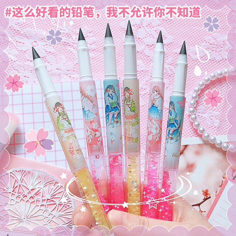 Fairy Flower se encuentra con los lápices de arenas movedizas, los corazones de las niñas de alto valor se pueden reemplazar con lápices sin lápiz, papelería para estudiantes de primaria