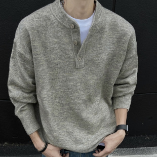 American Style Handsome Half Open Collar Sweater Men's 2024 New Autumn and Winter Lazy Old Money Style Knitted Sweater Jacket