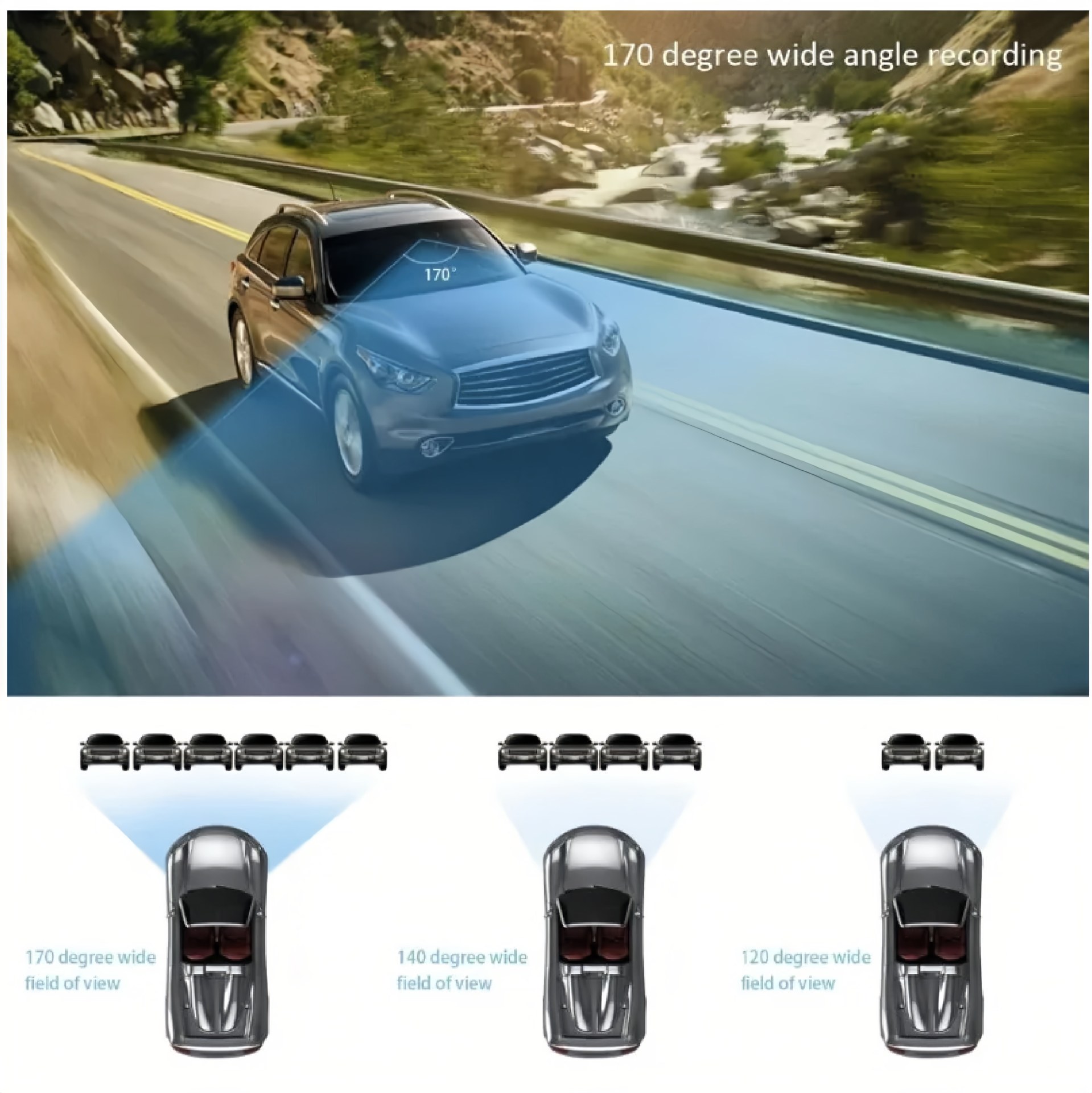 Four-lens panoramic dashcam 1080P HD WiFi connected parking monitoring car video recording device
