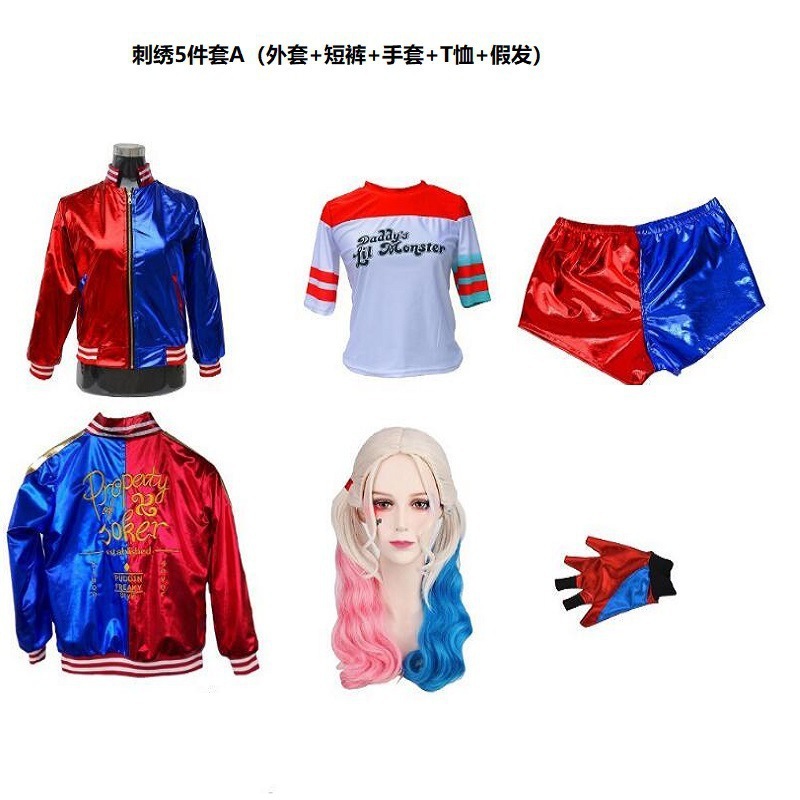 スーサイド・スクワッド ハーレイ・クイン スーサイド・スクワッド 子供用 ハロウィン ハーレイ・クイン プリント フルセット cosp|undefined